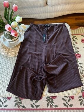 Fashion Nova Brown Pinstripe Wide-Leg Trousers